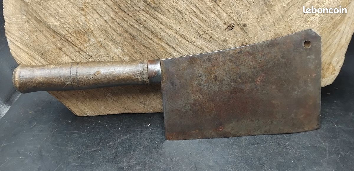Ancien Hachoir Couperet De Boucher N°2 - Ustensile De Cuisine En Acier Vintage