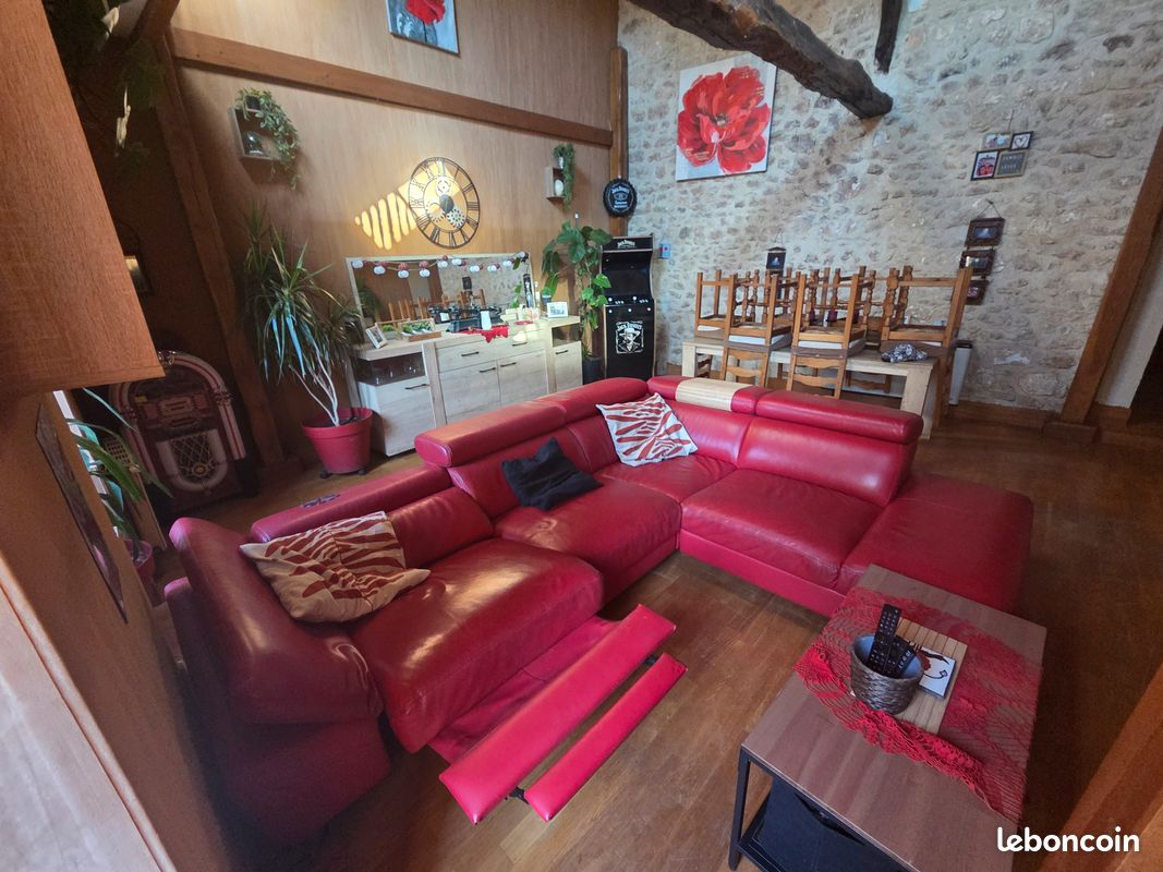 Canape d'angle cuir rouge relax (image 2)