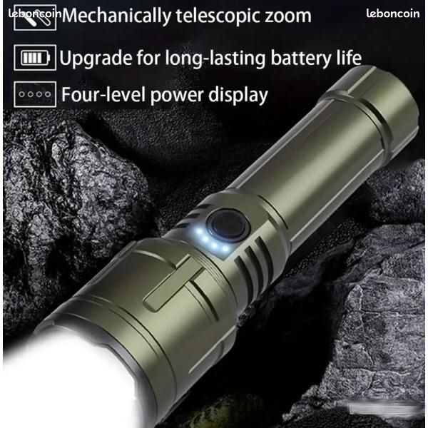 Lampe Torche Tactique LED – Noire, étanche, Portable, 230m De Portée – Piles Incluses
