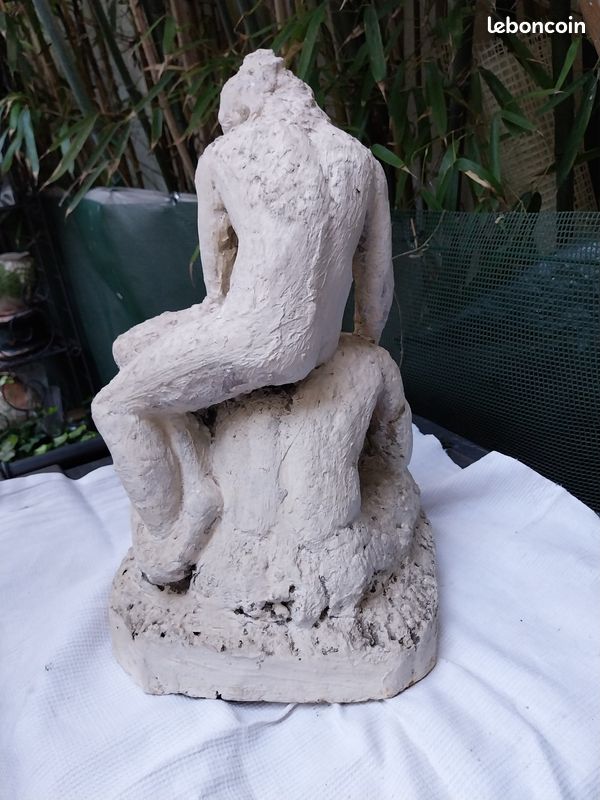 Statuette en plâtre polychrome jeune femme - Gio Brocante