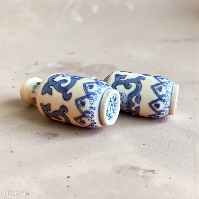 Paire de mini-vases en porcelaine de Liling – Bleu & Blanc vintage (image 5)