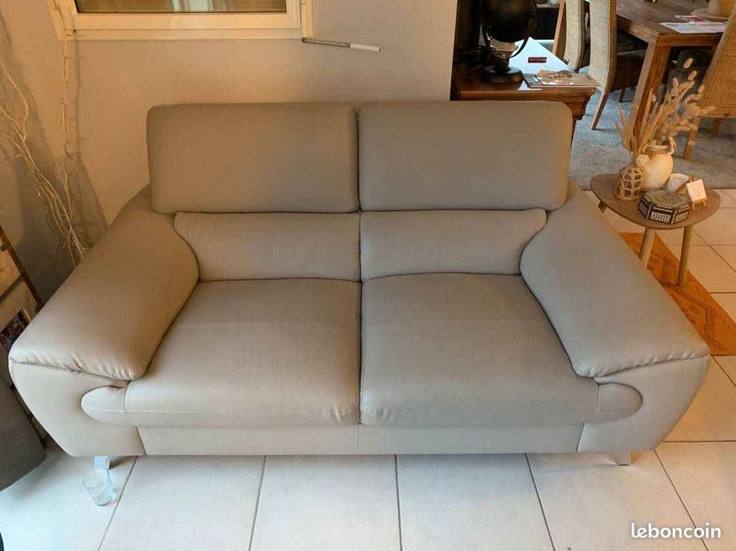 Canapé Cuir Beige Design (image 2)