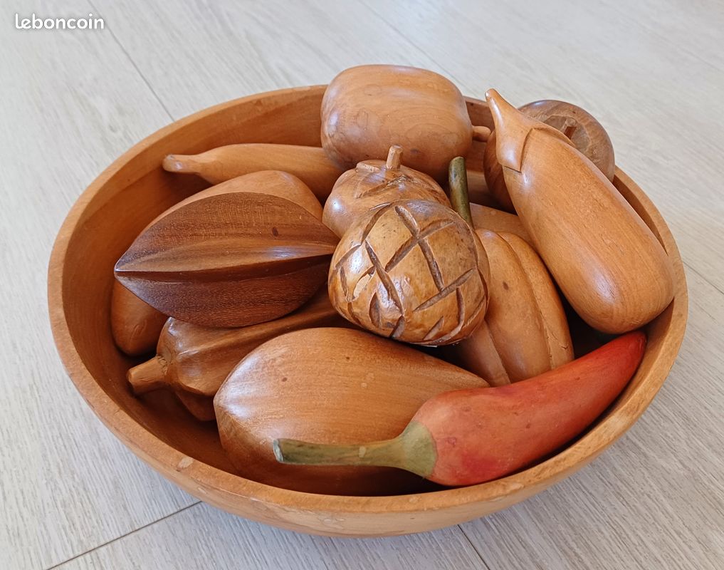 Coupe à Fruits En Bois Sculpté Vintage - Centre De Table Décoratif Haiti