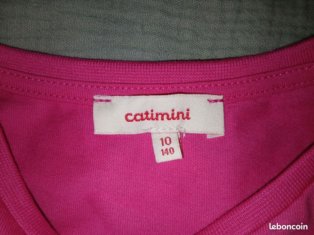 T-shirt Catimini Fille - Taille 4 Ans - Rose Pâle Avec Motif Perroquets - Occasion Très Bon état