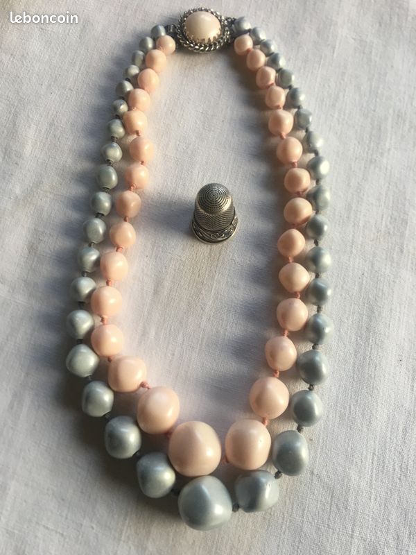 Collier Ancien Deux Rangs En Perles De Verre Murano - Bijou Vintage