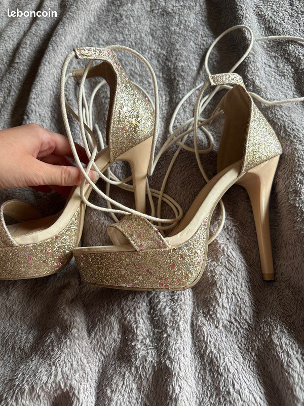 Sandales à talons hauts paillettes dorées plateforme soirée Shein