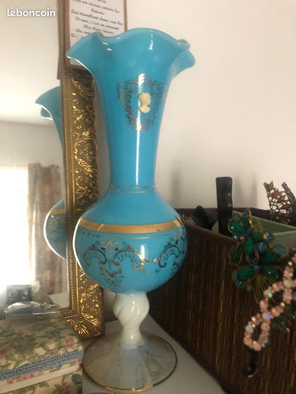 VASE DECO BLEU Avec Listel Dore Tres Beau EUR 35,00 - FR
