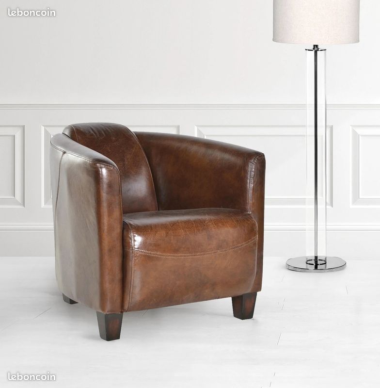 Fauteuil Club Cuir Marron Vintage Neuf STOCK Stanfield (image 1)