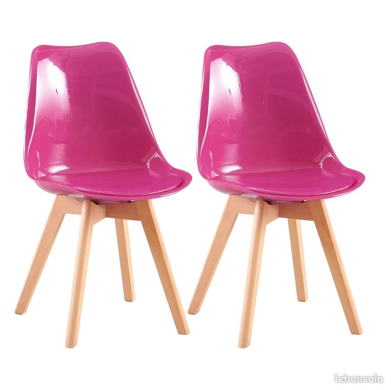 Lot de 4 chaises scandinaves avec coussinet en simili cuir, coloris rose ( neuf et emballé ) (image 2)