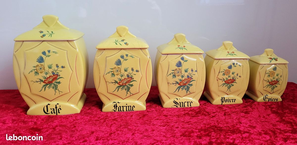 4 Pots Épices Bleus Céramique avec Étagère Marron - Rangements à Épices