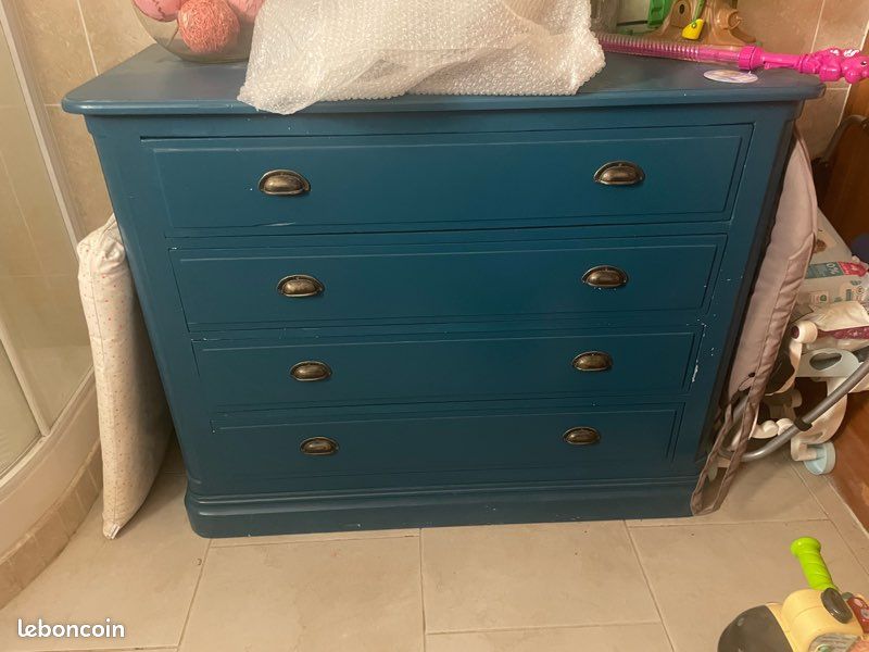 Commode bleue 3 tiroirs hauteur. 92cm x116cm long c43cm large (image 1)