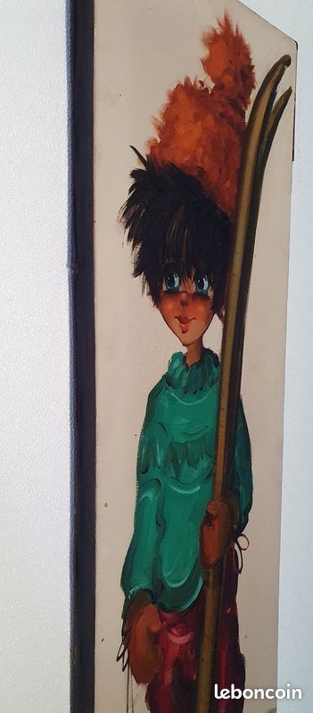 Michel THOMAS Poulbot au ski 1964 HUILE sur TOILE gamin gavroche de PARIS (image 11)