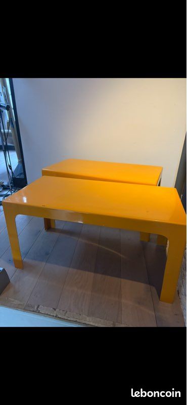 Table basse Prisunic en fibre de verre orange années 70 design (image 4)
