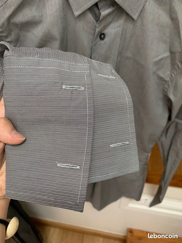 Chemise Givenchy gris rayures slim taille 39 poignets mousquetaires (image 4)