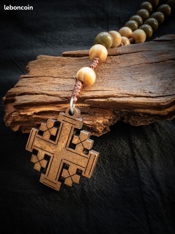 Chapelet Prières Catholique Nazareth Store - Perles Bois Olivier Terre Sainte & Crucifix