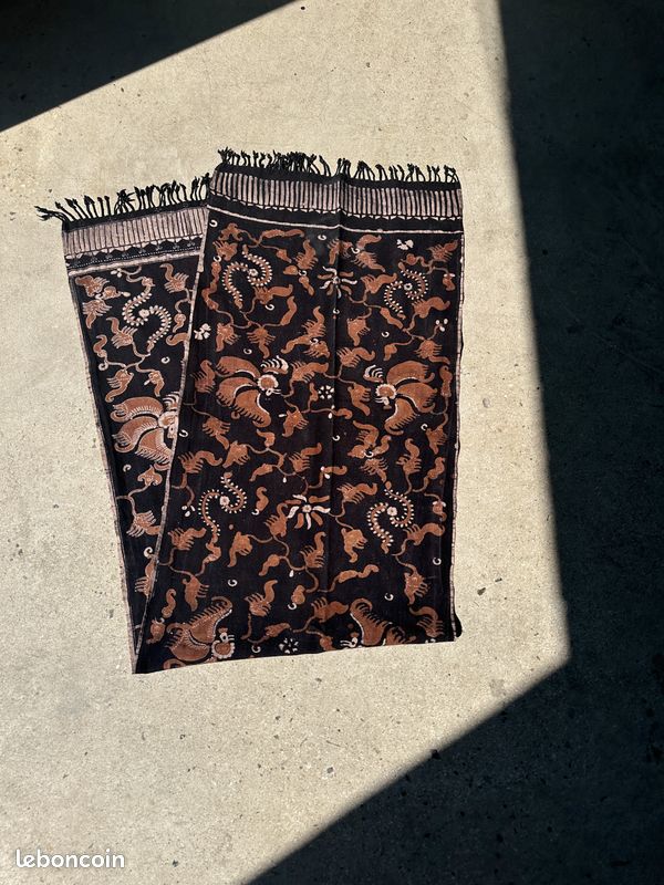 Batik imprimé noir et marron, tissu cérémoniel indonésien 185x50 (image 2)