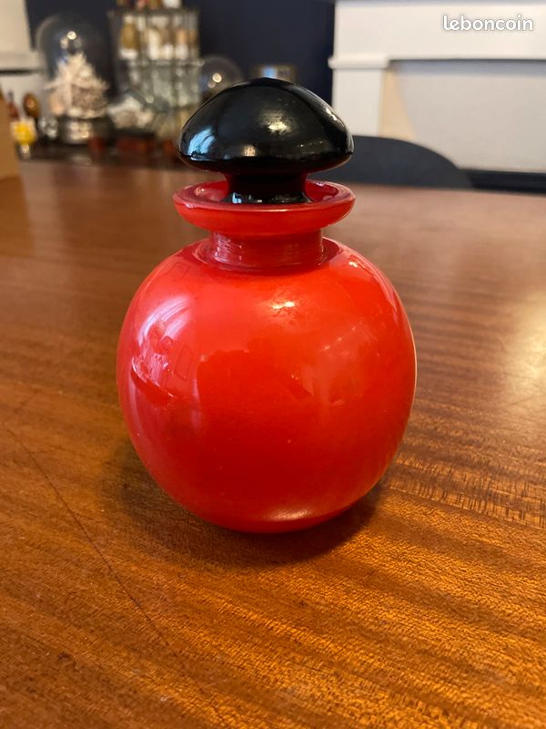 Flacon vanité Powolny tango verre Loetz nécessaire toilette salle de bains rouge orangé vintage art déco (image 1)