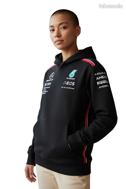 Sweat à Capuche Femme Mercedes AMG Petronas F1 2024 – Coton Doux, Manches Longues, Look Racing