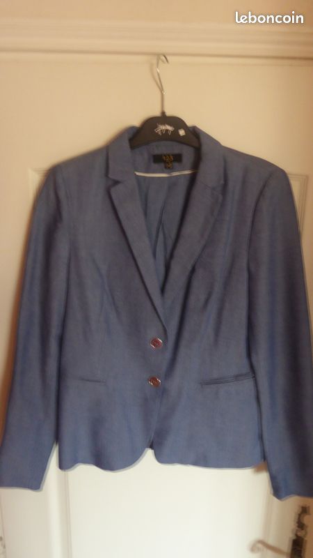 Veste marque 1-2-3 bleu moucheté blanche (image 1)