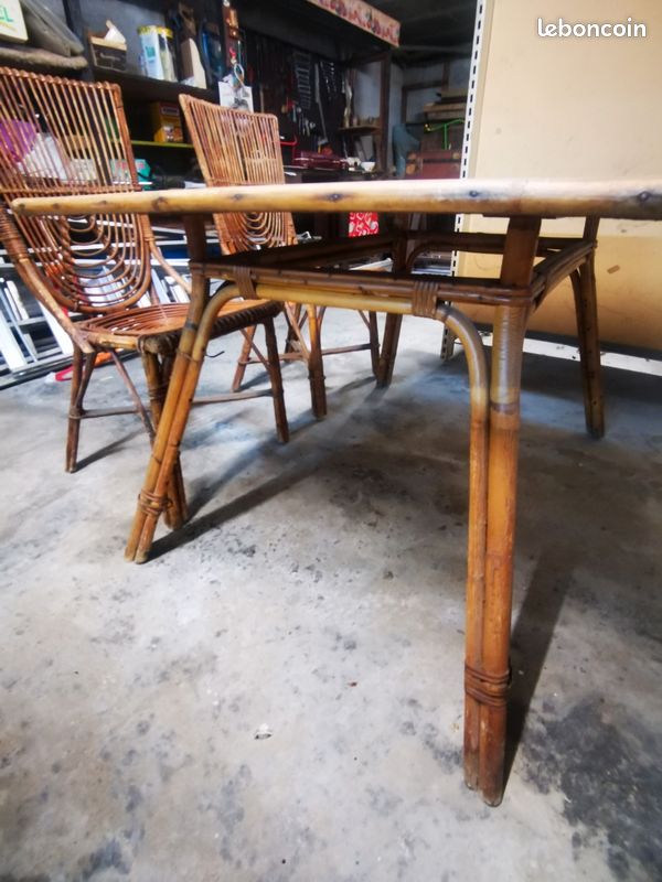 Table et 2 chaises rotin jardin (image 1)