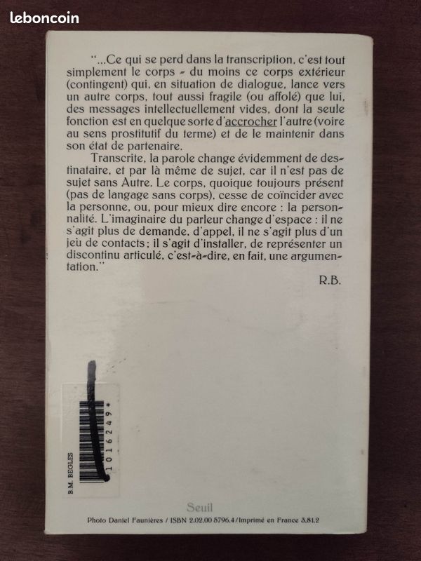"Le grain de la voix" Roland Barthes - Seuil 1981 (image 2)