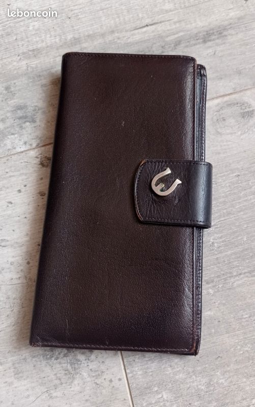 Porte monnaie vintage porte feuille vintage monogramme E cuir marron (image 1)