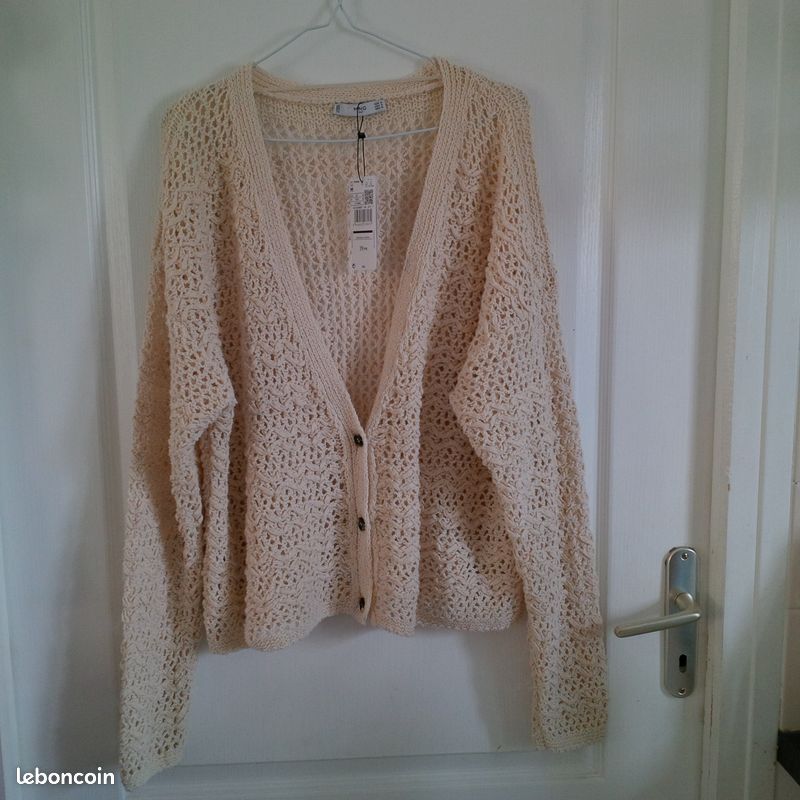 Gilet cardigan bohême en crochet de coton écru Mango M NEUF (image 1)