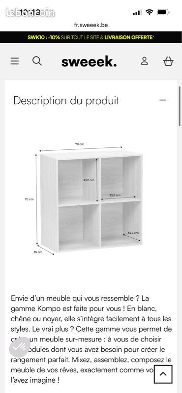 Étagère bibliothèque bois 4 compartiments (image 4)