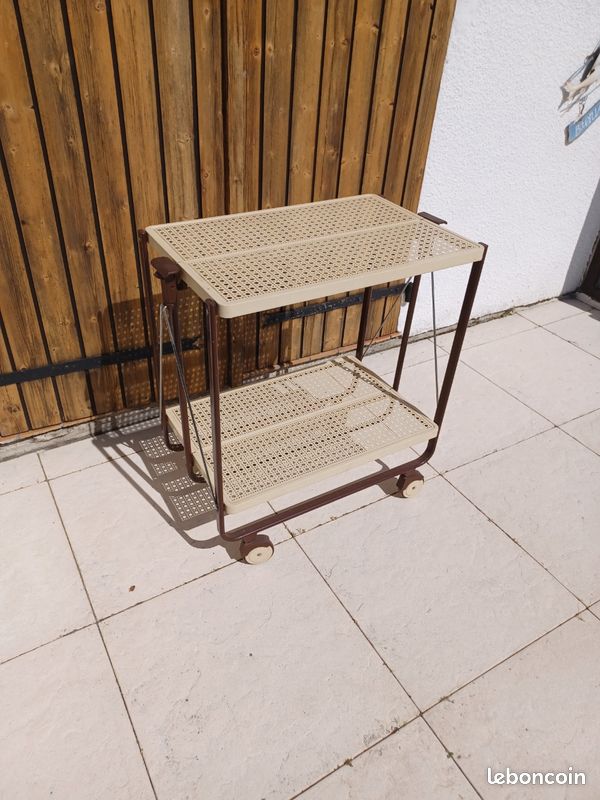 Table servante desserte chariot pliante à roulettes 2 niveaux fer ajouré vintage Design Louis Lucien Lepoix FRZ 80's allemand (image 1)