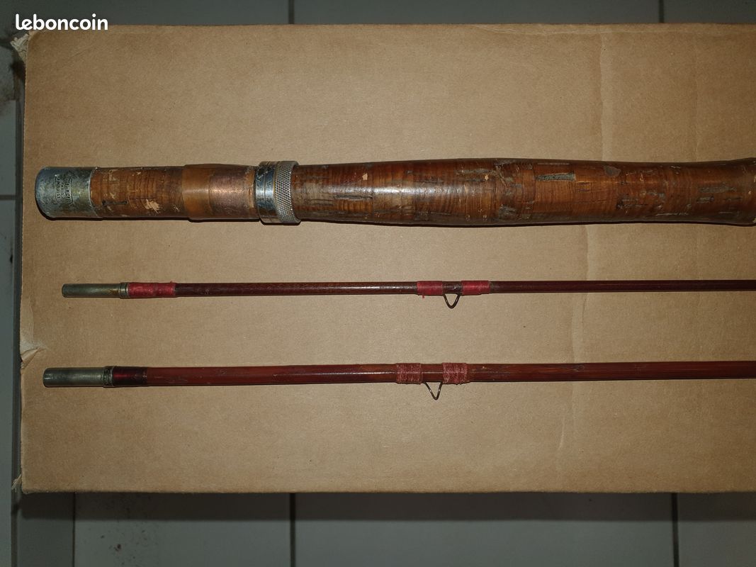 Canne à Pêche Ancienne En Bambou Refendu 223 Cm - Bon état Vintage
