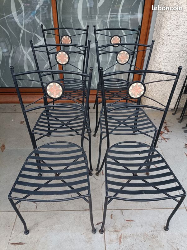 Lot De 6 Chaises Hautes En Fer Forgé - Style Unique - Argenté