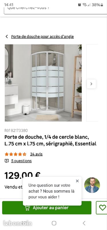 Porte de douche 1/4 de cercle (image 2)