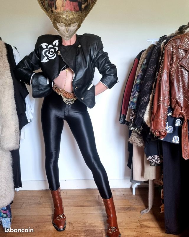 Veste en cuir vintage 80's 90's cintrée col contrastant maroquinier taille M (image 3)