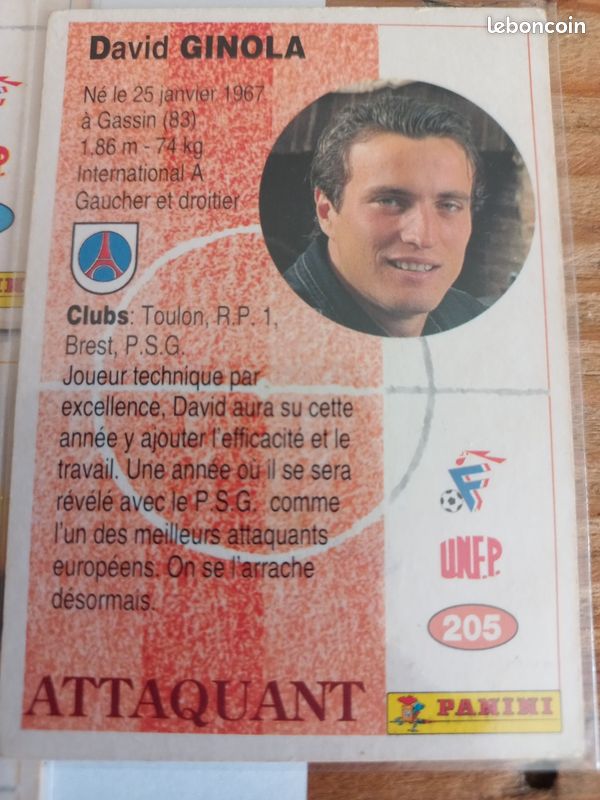CARD PSG 50 ANS PARIS SAINT GERMAIN C11 GINOLA PANINI