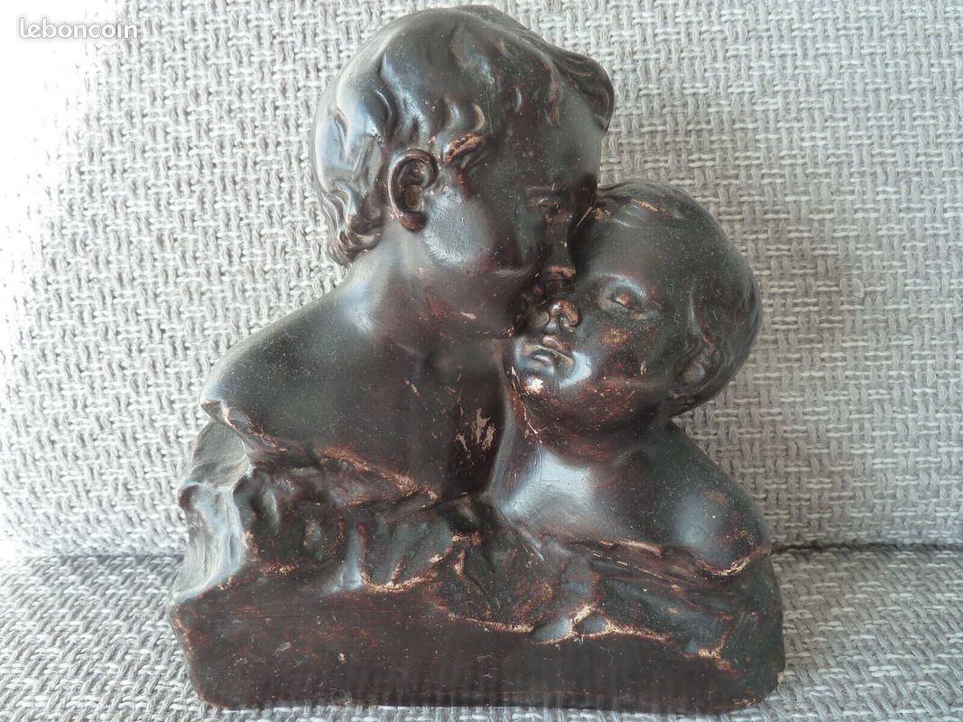 Petits Anges / Chérubins En Plâtre Doré - Sculpture Décorative - Occasion (petits éclats)