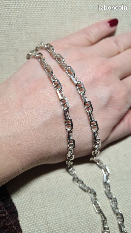 Chaîne En Argent Maille Forçat - Bijou Vintage Poinçonné, Occasion