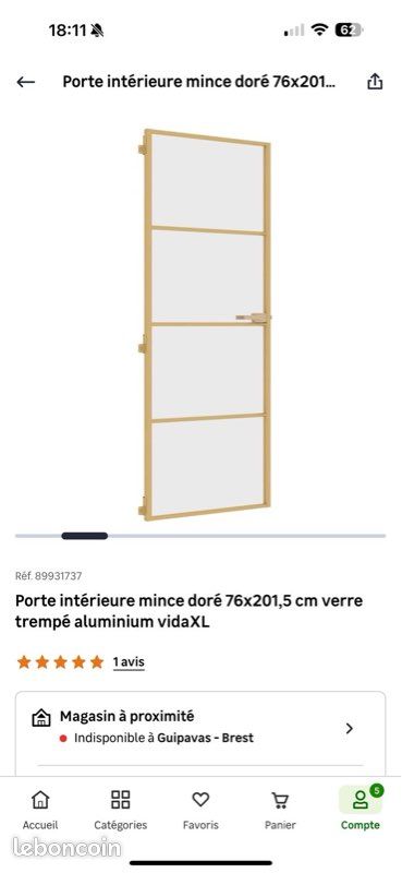 Porte vitrée et métal doré (image 2)