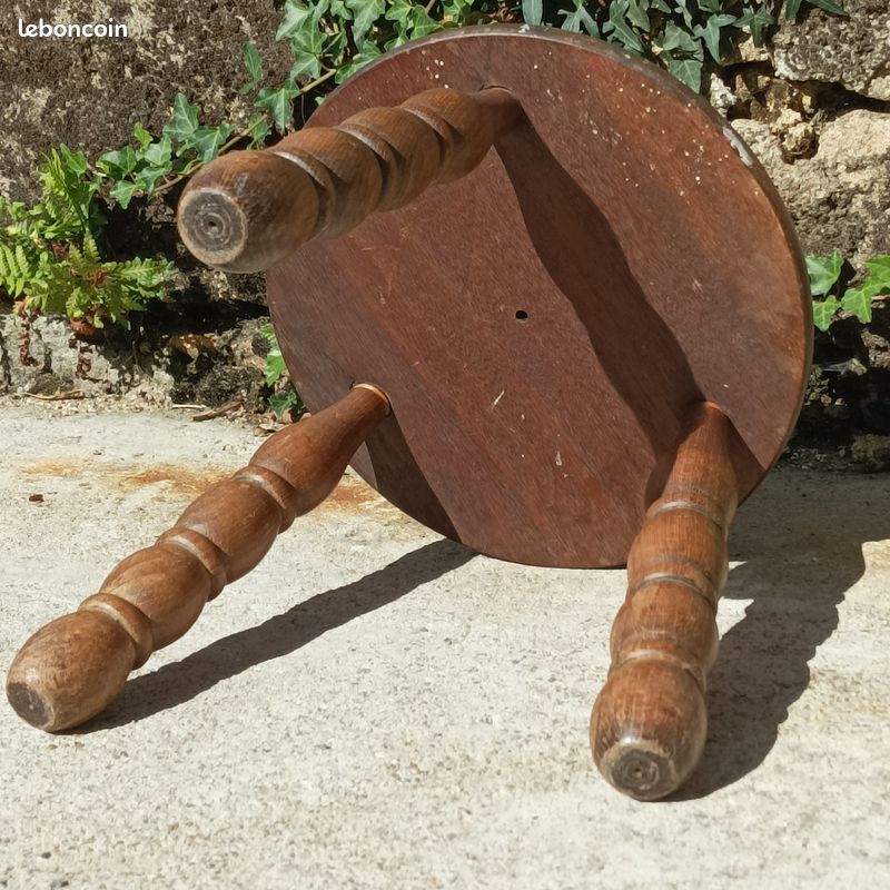 Ancien Tabouret en bois Vintage 1950-1960 (image 5)