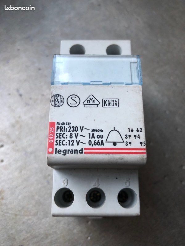 TRANSFORMATEUR SONNERIE GARDY 220 12V pour tableau modulaire