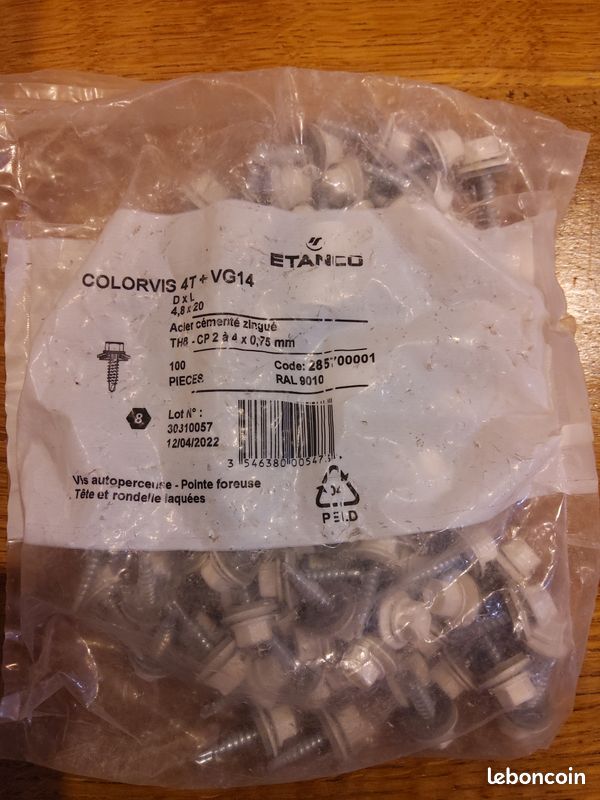 Vis ETANCO COLORVIS 4T +VG14 4,8 x 20 RAL 9010 Blanc (100pcs) (image 2)