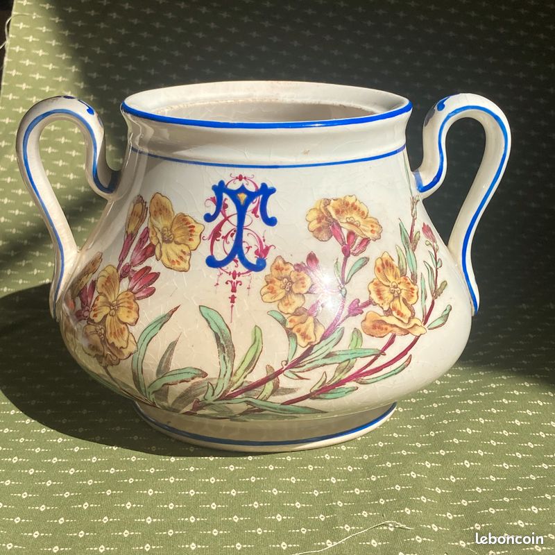 Ancien sucrier Service Nella Vieillard oiseau polychrome fleurs, pot ravissant (image 19)