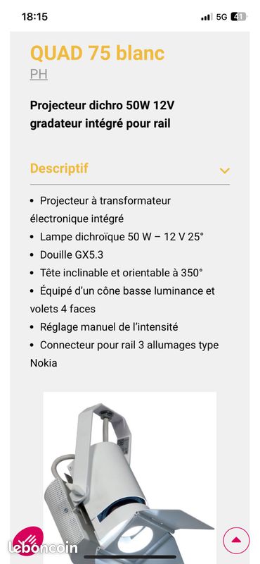 Projecteur dichro 50w gradateur intégré blanc (image 3)