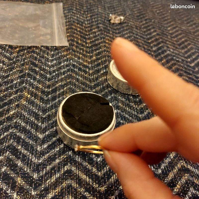 Bague Plaque Or Sur Argent Avec Onyx - Taille 51, Poinçonnée - Occasion