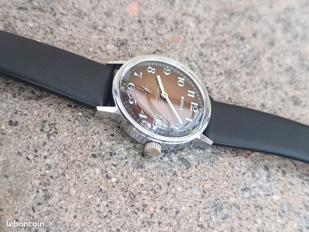 Montre Mécanique Vintage KIPLE ESPANA 1982 - Boîtier 34mm Chromé - Révisée Par Horloger - Bracelet Bleu