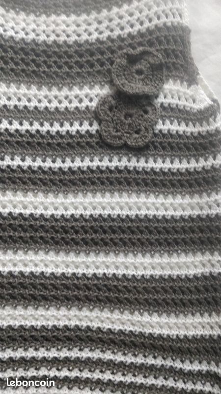 Haut rétro crochet ajouré gris anthracite blanc rayé fleur Vintage (image 3)