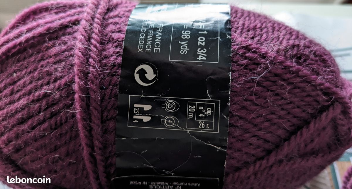 🌼🪴lot 2 anciennes pelotes Bergère de France Sport -Couleur prune-51%laine et 49% Acrylique-Aiguilles adaptées N° 4 ou crochet N° 3,5 ou 4 (cf, photos) (image 11)