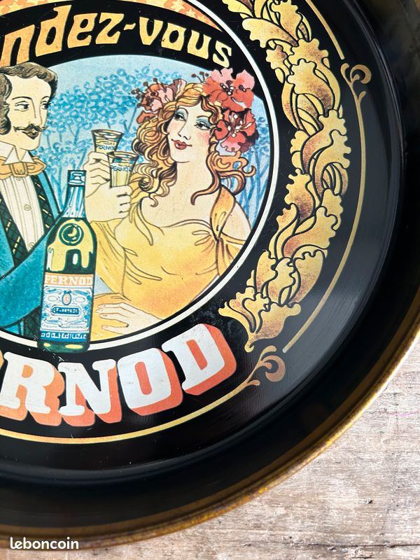 Plateau publicitaire Pernod Rendez-vous vintage tôle lithographiée style Belle Époque (image 2)