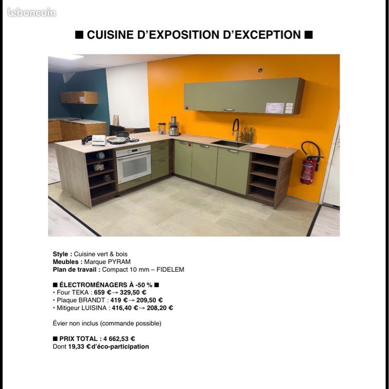 Cuisines verte avec plan de travail céramique (image 5)