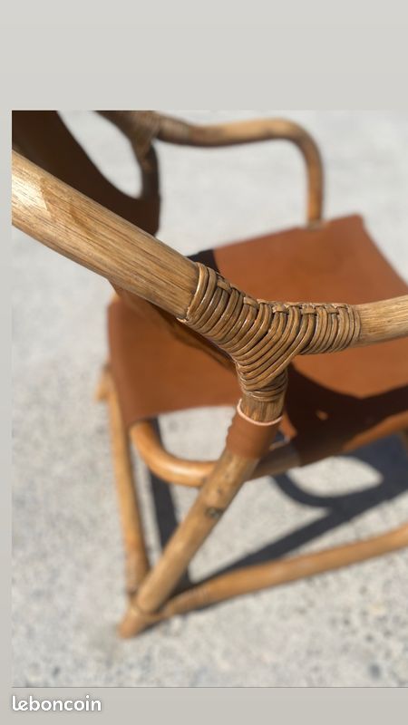 Fauteuil safari mid-century en bambou et cuir, danemark, 1960s (image 7)