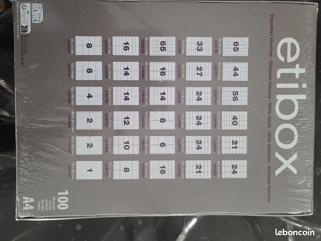 Étiquettes Blanches Adhésives ETIBOX Réf 119760 - Format A4 Entier (210 x 297 mm) (image 3)